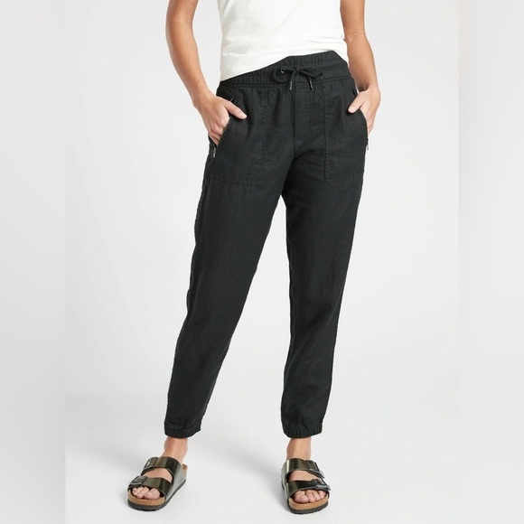 Athleta Cabo Linen Black Joggers - Picture 1 of 7